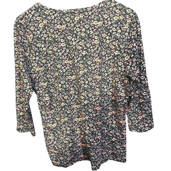 L.L.Bean Womens Floral 3/4 Sleeve Shirt L-Regular 100% Supima Cotton Made In Per - Picture 4 of 4
